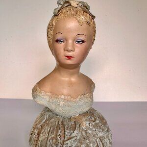 Vintage Bust Victorian Boudoir Lady Lace Porcelain Collectible Figure RARE